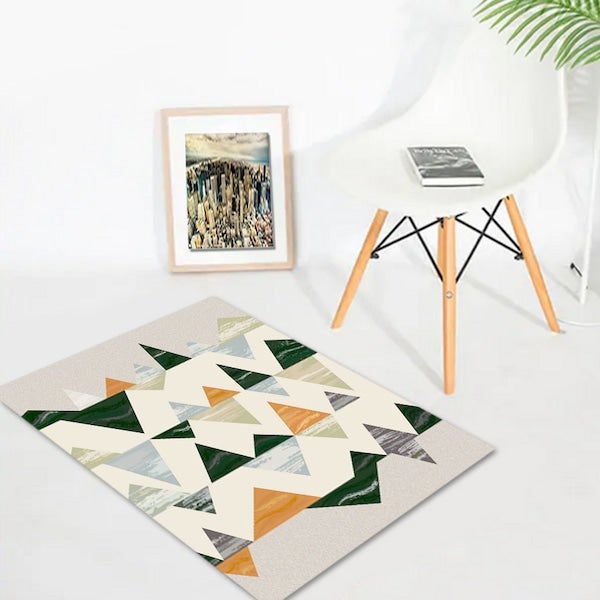 Color Block Geometric Pattern Anti-Slip Carpet Grey 50x80(WxL)cm - Image 1