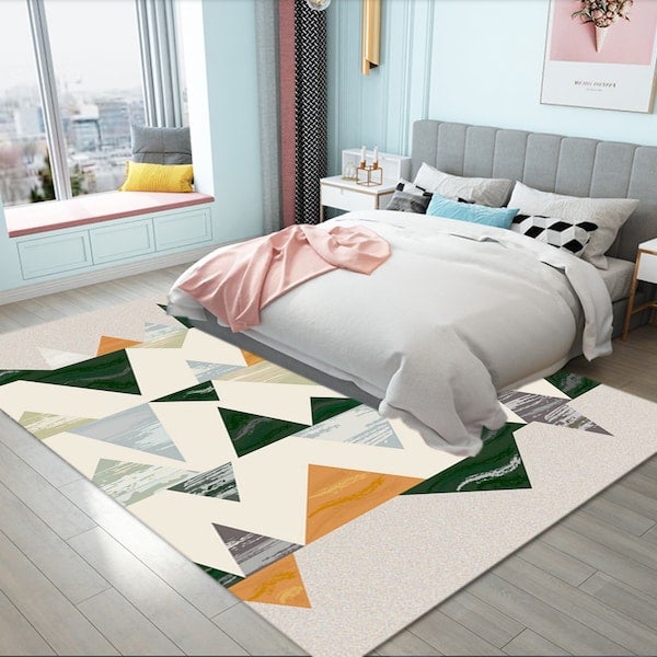 Color Block Geometric Pattern Anti-Slip Carpet Grey 50x80(WxL)cm - Image 2