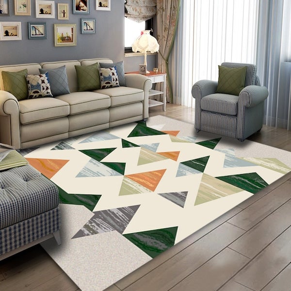Color Block Geometric Pattern Anti-Slip Carpet Grey 50x80(WxL)cm - Image 3
