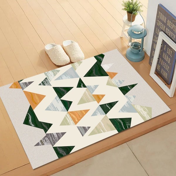Color Block Geometric Pattern Anti-Slip Carpet Grey 50x80(WxL)cm - Image 4