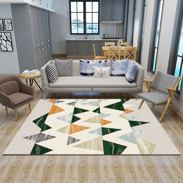 Color Block Geometric Pattern Anti-Slip Carpet Grey 50x80(WxL)cm - Image 5