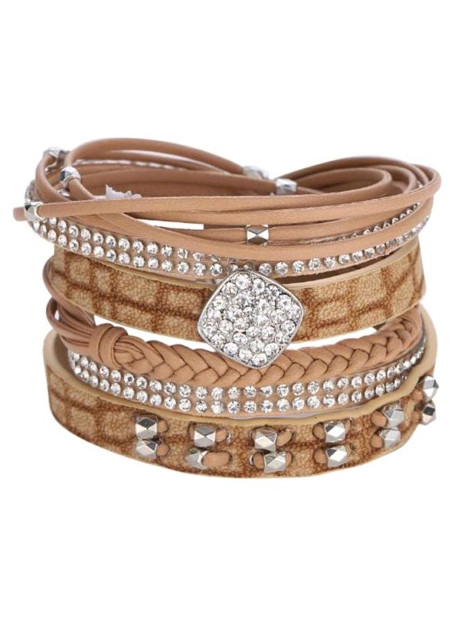 Sharpdo Rhinestone Studded Multi-Layer Wrap Magnetic Buckle Bracelet - Image 1