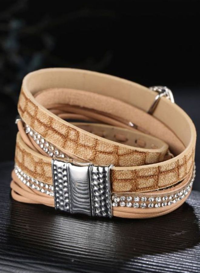 Sharpdo Rhinestone Studded Multi-Layer Wrap Magnetic Buckle Bracelet - Image 2