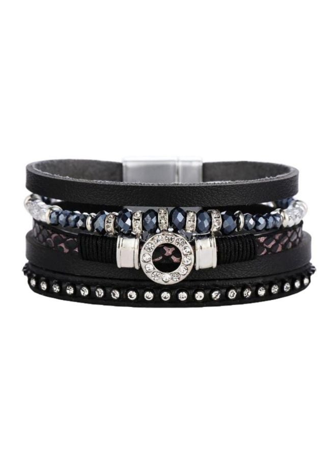 Sharpdo Leather Rhinestone Studded Multilayer Wrap Bracelet - Image 1