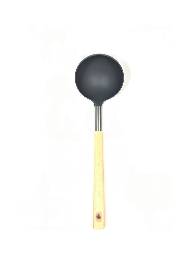 Heat Resistant Soup Ladle With Wooden Handle Black/Beige 