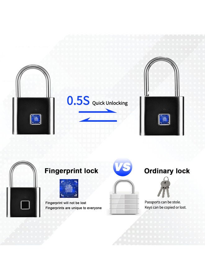 Smart Fingerprint Padlock Black 10x1.6x5.6cm  - Image 3