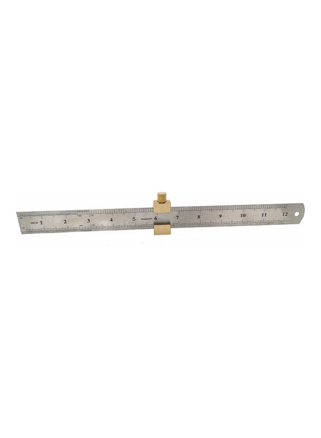 Brass Steel Ruler Positioning Block Woodworking Line Brown 33.5x3.5x5.8cm  - Image 1