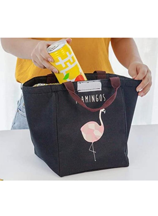 Flamingo Printed Portable Lunch Bag black One Sizecm