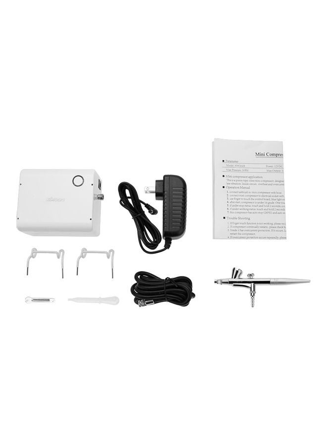 Airbrush Spray Pump Pen Set Air Compressor Kit White 20x12x13cm  - Image 1