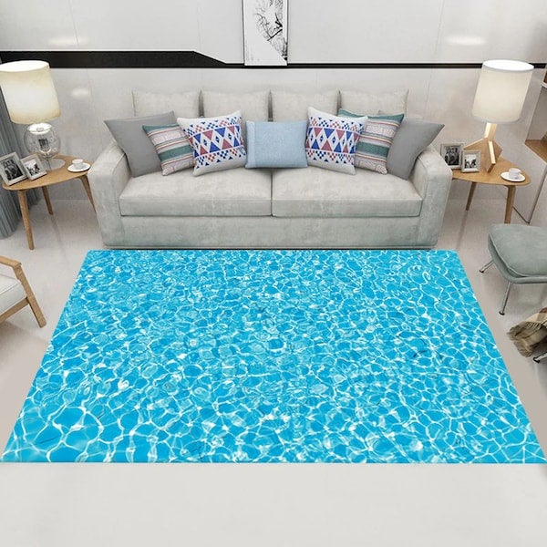 سجادة عصرية بسيطة بطبعة ثلاثية الأبعاد مقاومة للاهتراء أزرق 50x80سم - Image 2