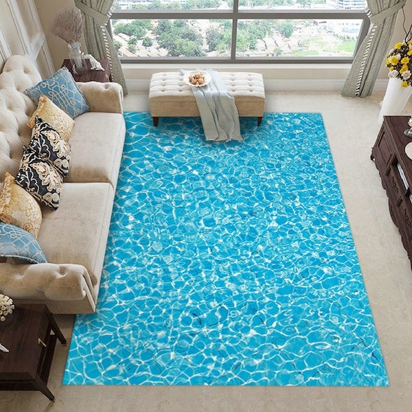 سجادة عصرية بسيطة بطبعة ثلاثية الأبعاد مقاومة للاهتراء أزرق 50x80سم - Image 3