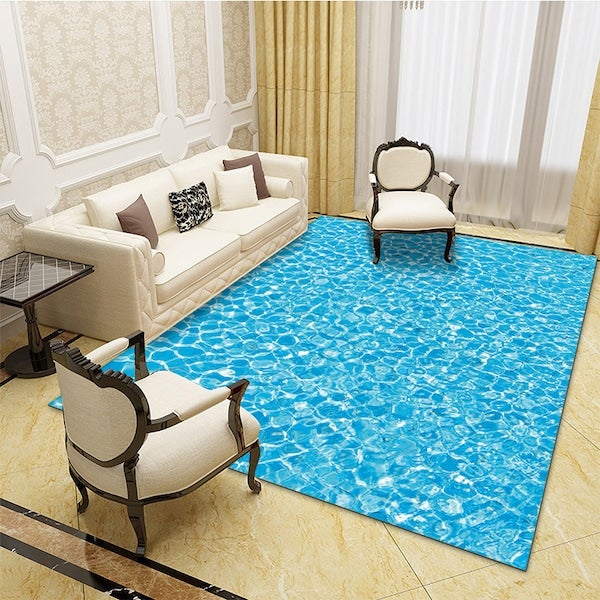 سجادة عصرية بسيطة بطبعة ثلاثية الأبعاد مقاومة للاهتراء أزرق 50x80سم - Image 5