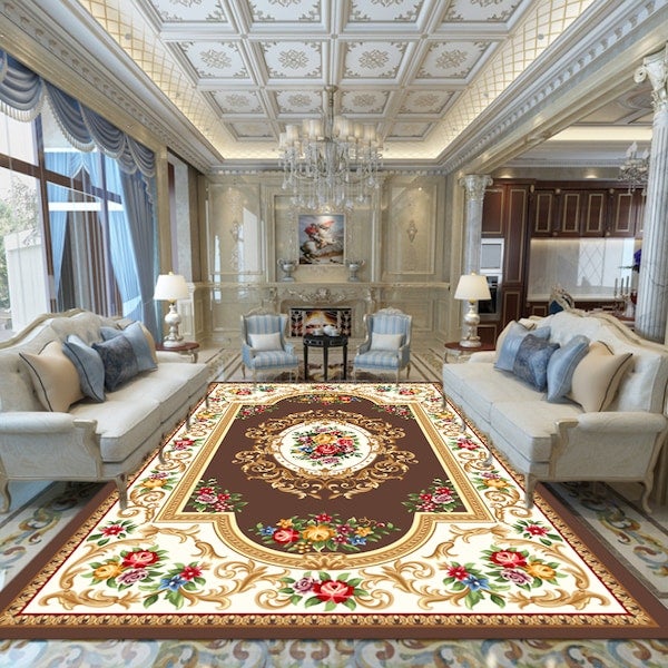 1-Piece Classic Floral Print Soft Anti-Slip Carpet Brown 40x60cm  - Image 4