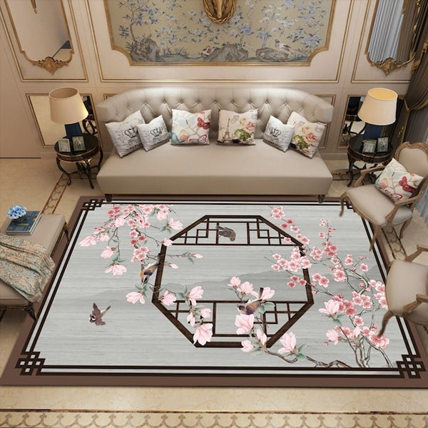1-Piece Chinese Style VIntage Floral Pattern Carpet Grey 40x60cm - Image 2