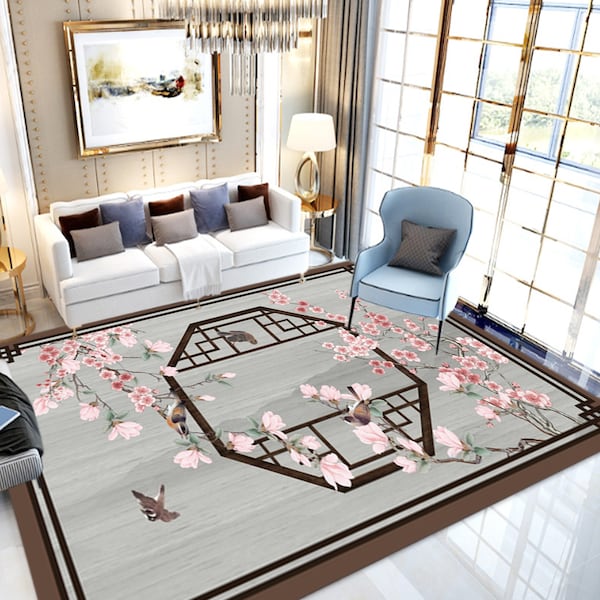 1-Piece Chinese Style VIntage Floral Pattern Carpet Grey 40x60cm - Image 4