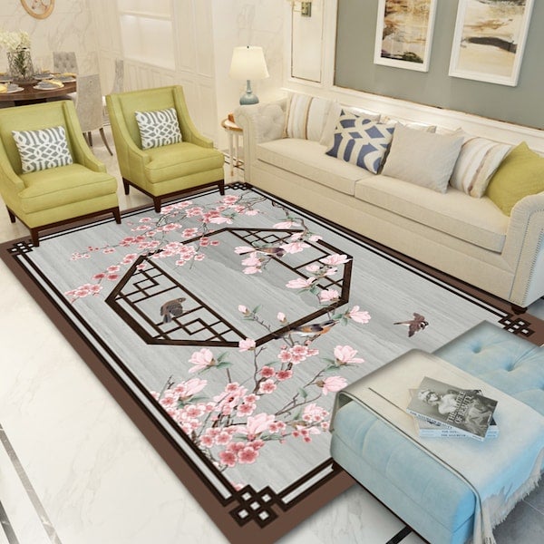 1-Piece Chinese Style VIntage Floral Pattern Carpet Grey 40x60cm - Image 5