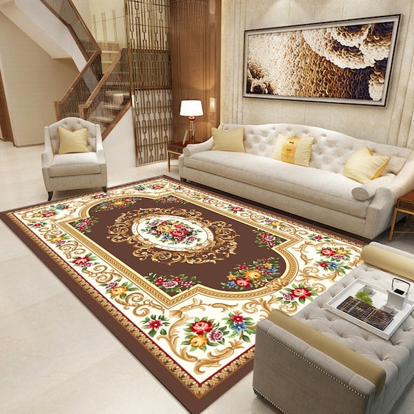 1-Piece Classic Floral Print Soft Anti-Slip Carpet Brown 50x80cm  - Image 3