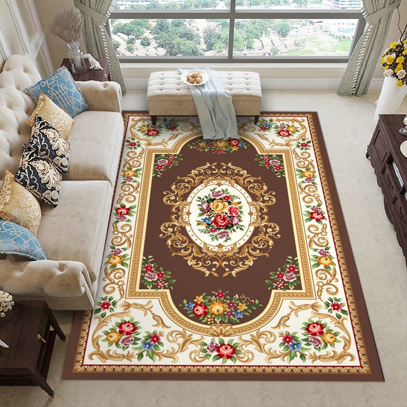 1-Piece Classic Floral Print Soft Anti-Slip Carpet Brown 50x80cm  - Image 1