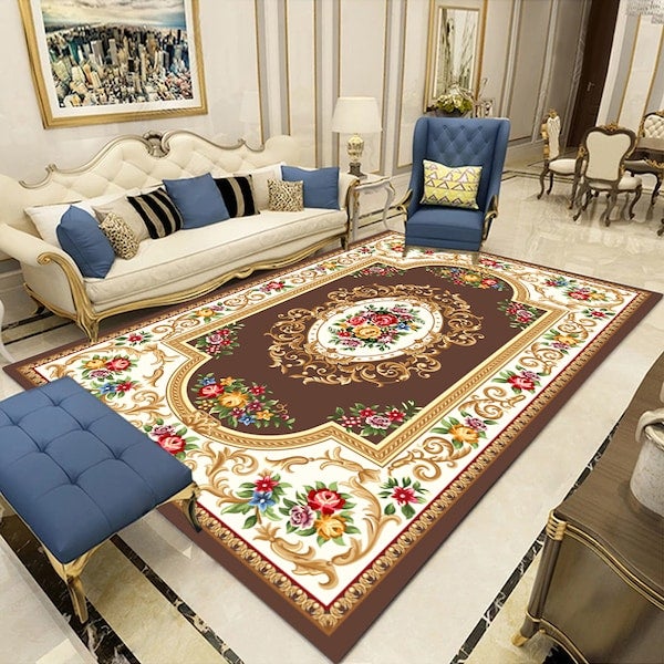 1-Piece Classic Floral Print Soft Anti-Slip Carpet Brown 50x80cm  - Image 2