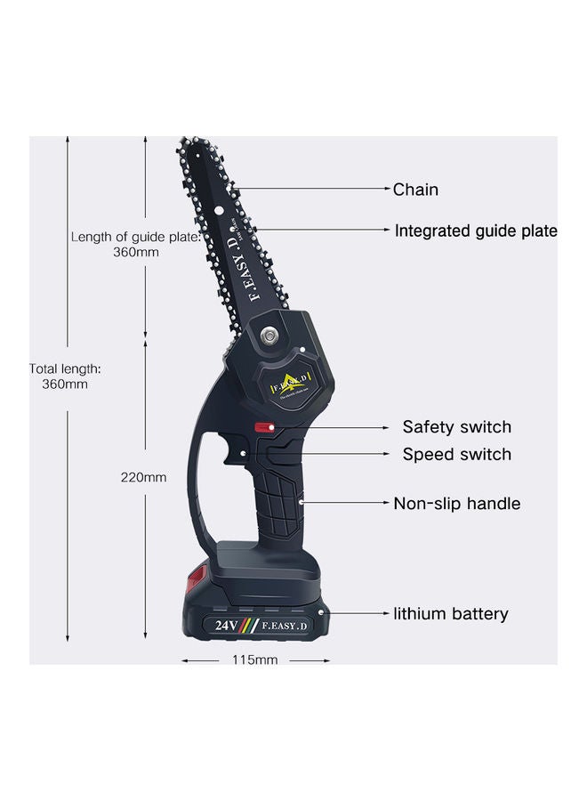 24V Mini Portable Electric Rechargeable Pruning Chainsaw Black 30 x 11 x 12cm  - Image 4
