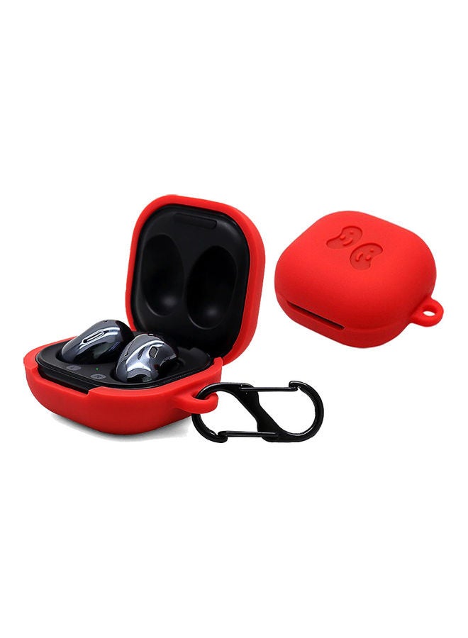 O Ozone Silicone Case Compatible For Galaxy Buds Pro/Buds Live Cover Soft Flexible with Fur Keychain & Hook Red - Image 2