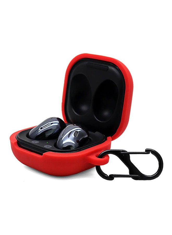 O Ozone Silicone Case Compatible For Galaxy Buds Pro/Buds Live Cover Soft Flexible with Fur Keychain & Hook Red - Image 3