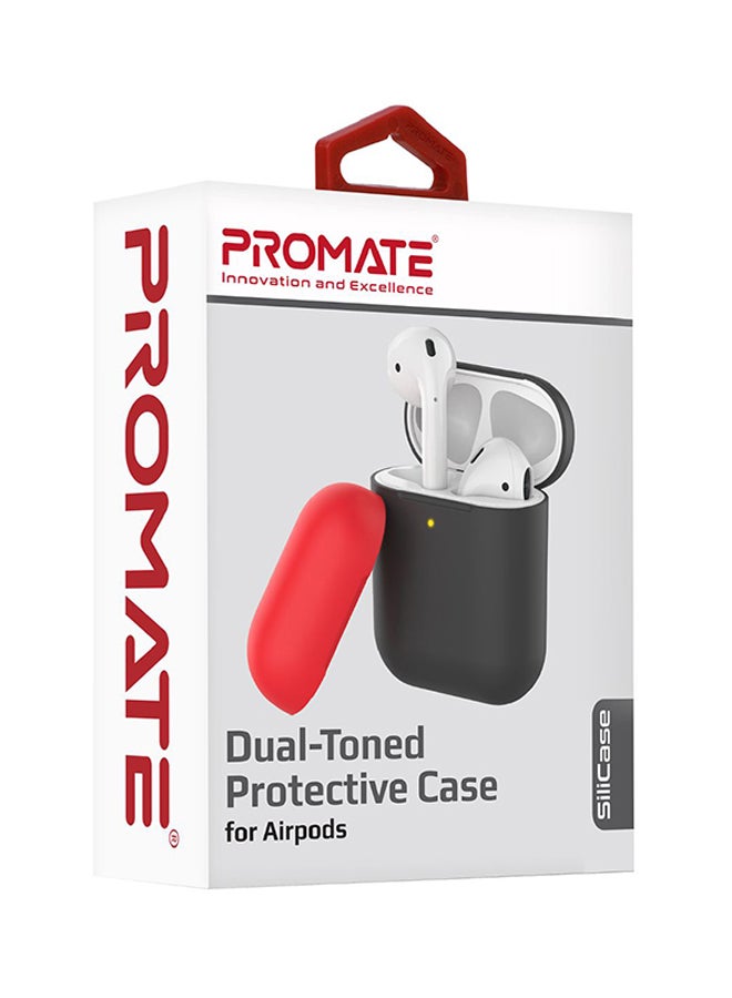 PROMATE Apple AirPods Silicone Case, Slim-Fit Two-Tone Shockproof Protective Wireless Charging Apple AirPods Cover with Dual-Lid, Scratch Resistance and Anti-Slip Case For Apple AirPods 1/2, SiliCase black  - Image 2