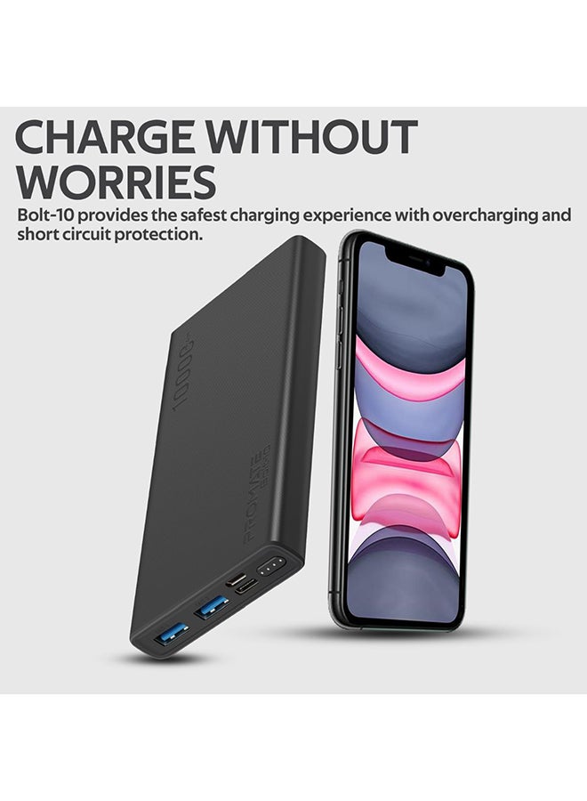 PROMATE - 10000 mAh 10000mAh Compact Smart Charging Power Bank with Dual USB Output Black - Image 1