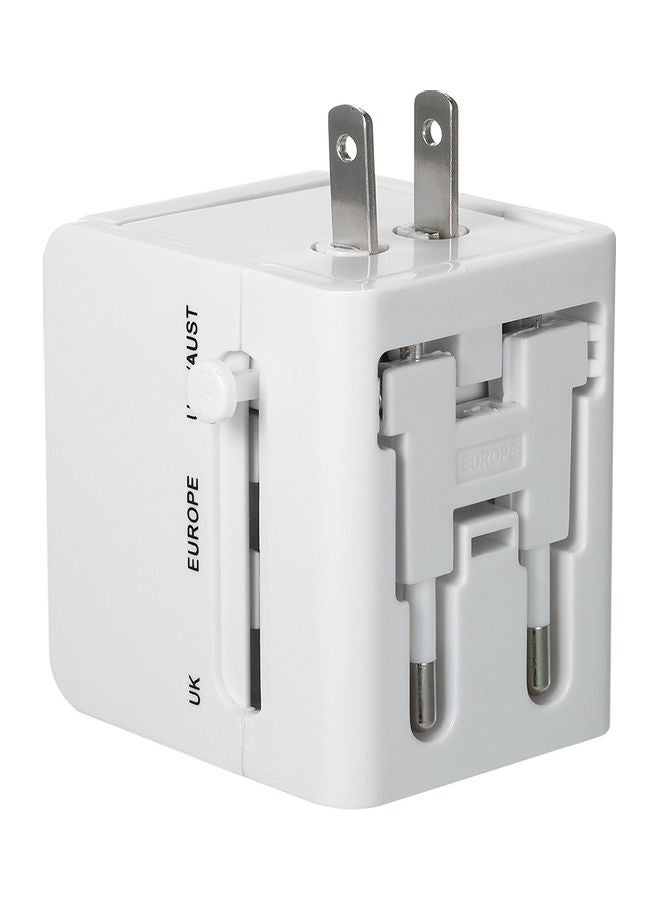 محول مقبس الكل في واحد مع منفذي USB أبيض 8 x 6.8سم 