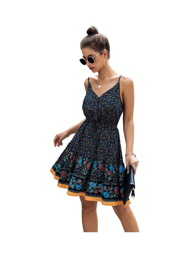 Printed Sleeveless Dress Navy Blue - Image 1