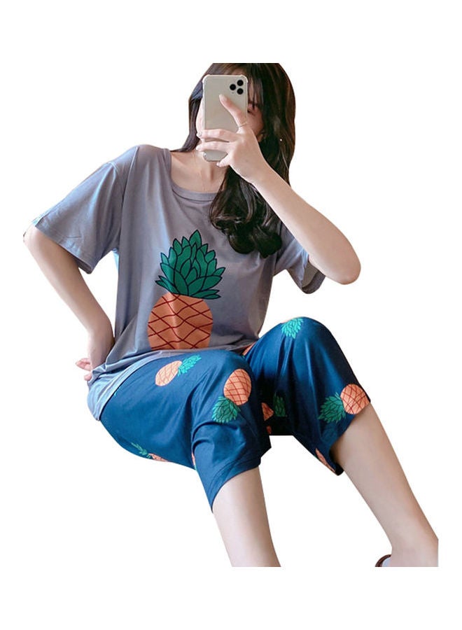 Fruit Printed Top And Pants Pyjama Set Multicolour