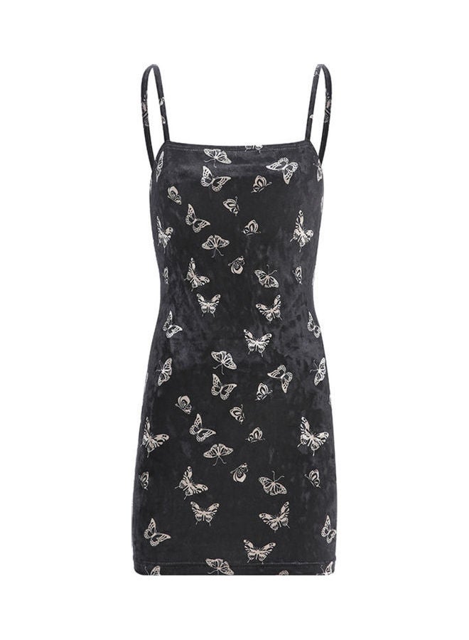 Butterfly Printed Bodycon Chain Dress Black - Image 1