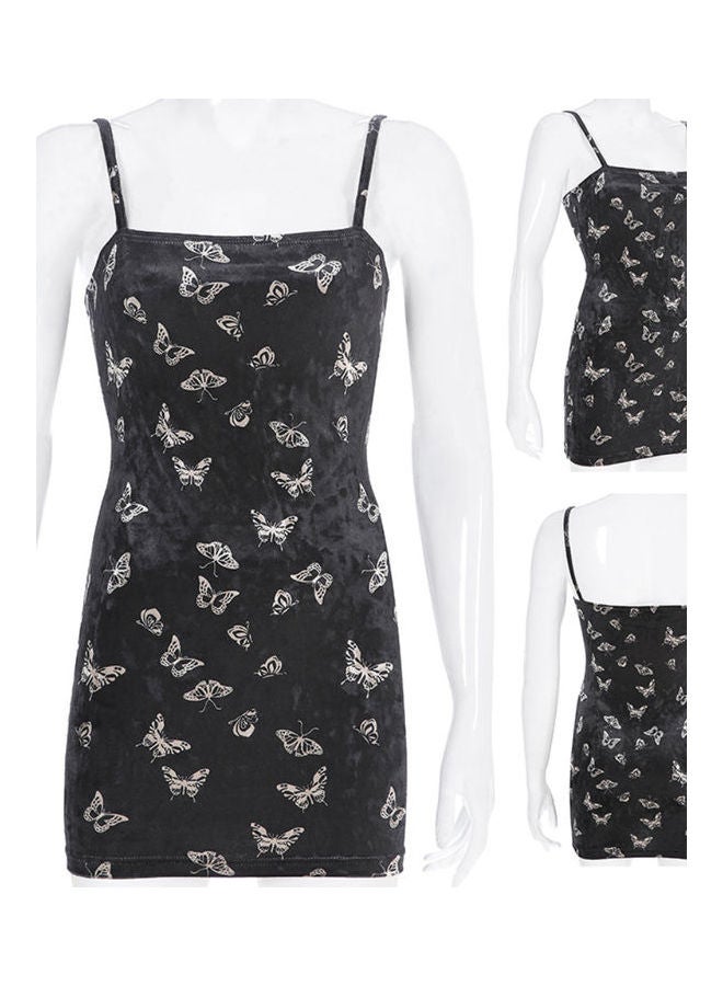 Butterfly Printed Bodycon Chain Dress Black - Image 4