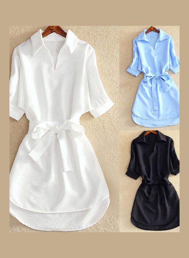 Belt Designed Shirt Dress Blue - Image 5