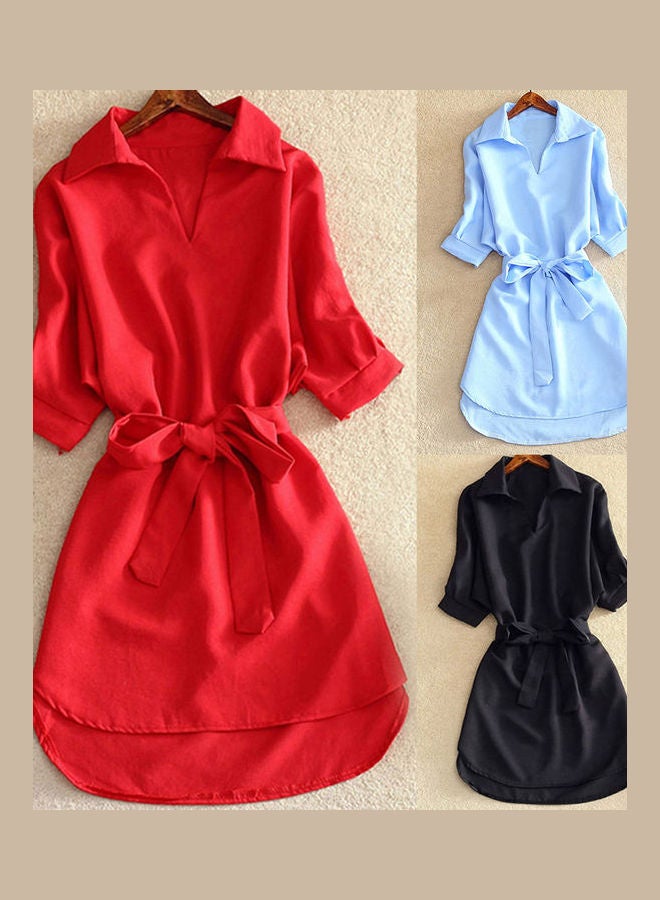 Belt Designed Shirt Dress Blue - Image 4