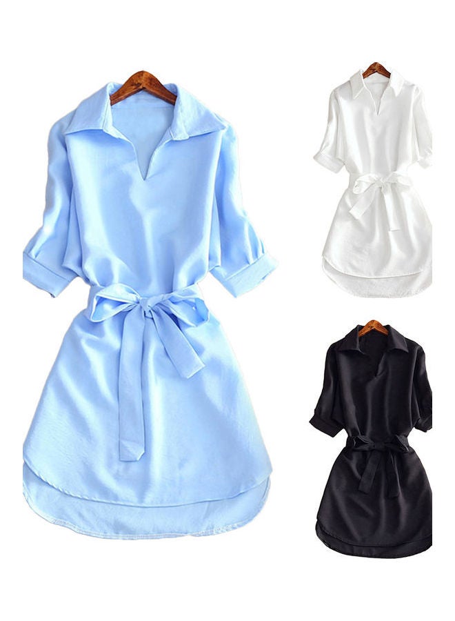 Belt Designed Shirt Dress Blue - Image 3