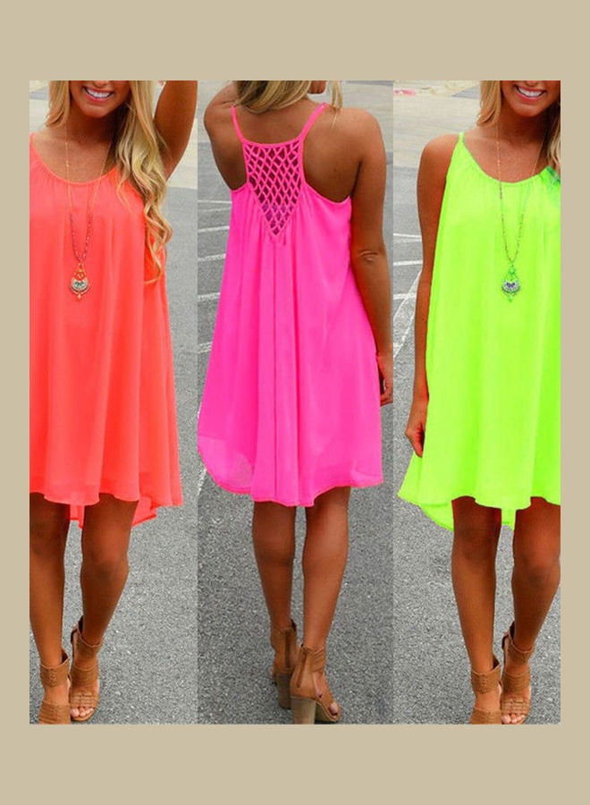 Grid Backless Sling Dress Neon Yellow  - Image 2