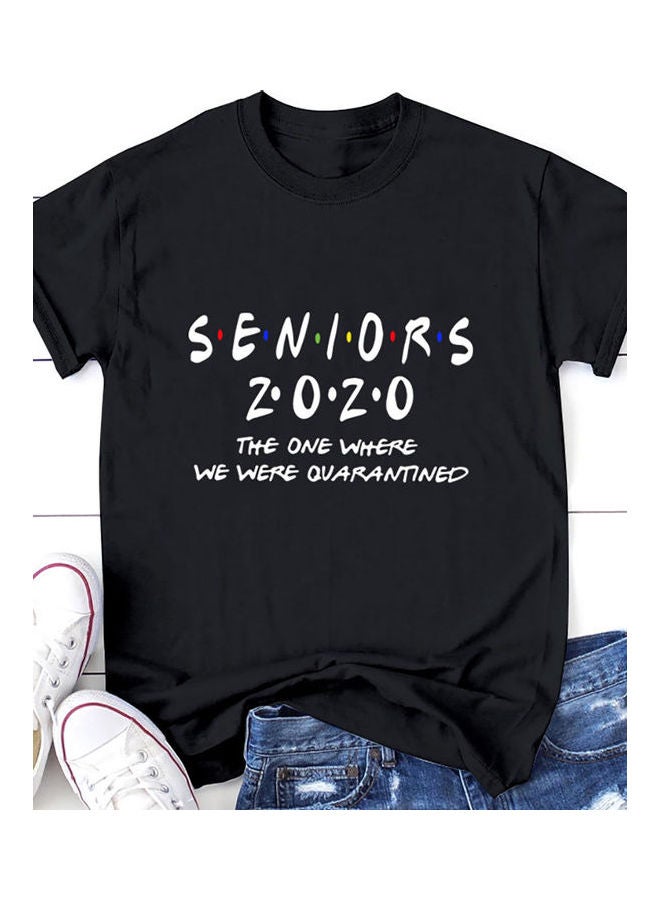 Printed Round Neck T-Shirt Black - Image 4