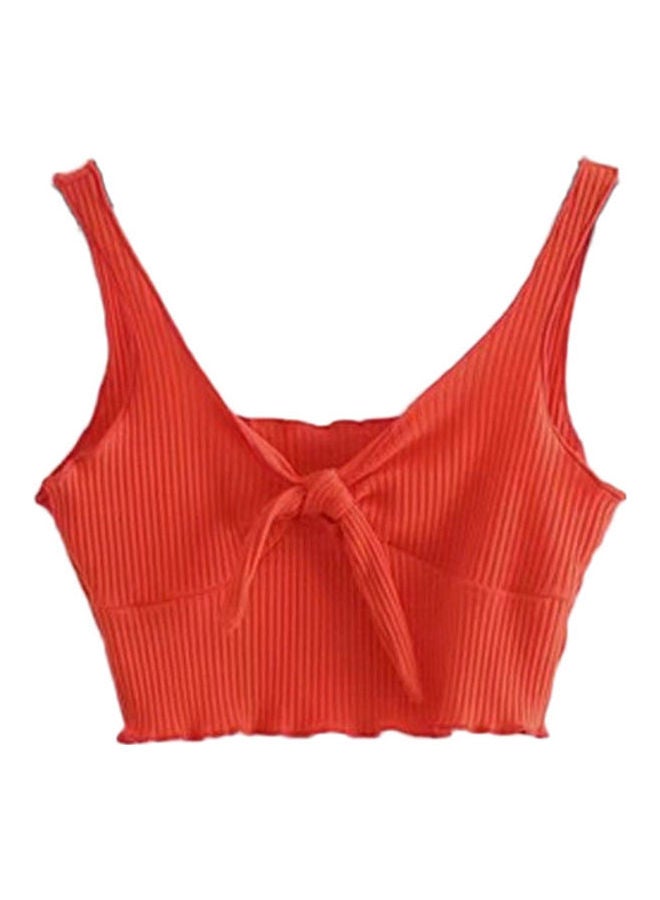 Ribbed Chest Knot Backless Crop Top Red  - Image 1