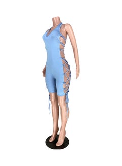 Solid V Neck Sleeveless Jumpsuit Light Blue