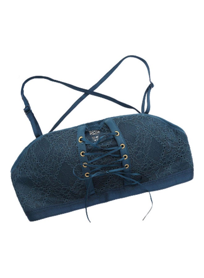 Solid Colour Lace Padded Bra Blue  - Image 2