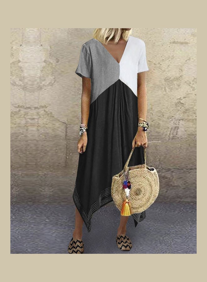 Solid V Neck Short Sleeve Dress Blue - Image 5