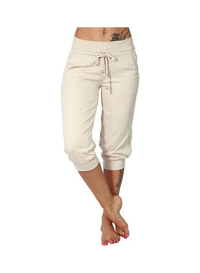 Solid Low Rise Drawstring Capri Pants White  - Image 1