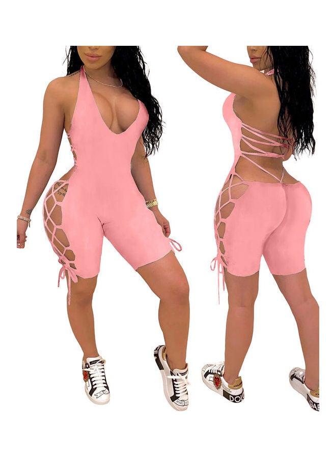 Generic - Solid V Neck Sleeveless Jumpsuit Red - Image 1