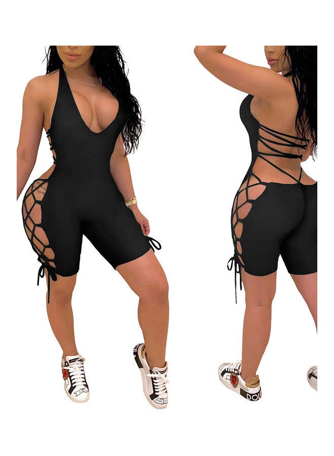 Generic - Solid V Neck Sleeveless Jumpsuit Red - Image 1