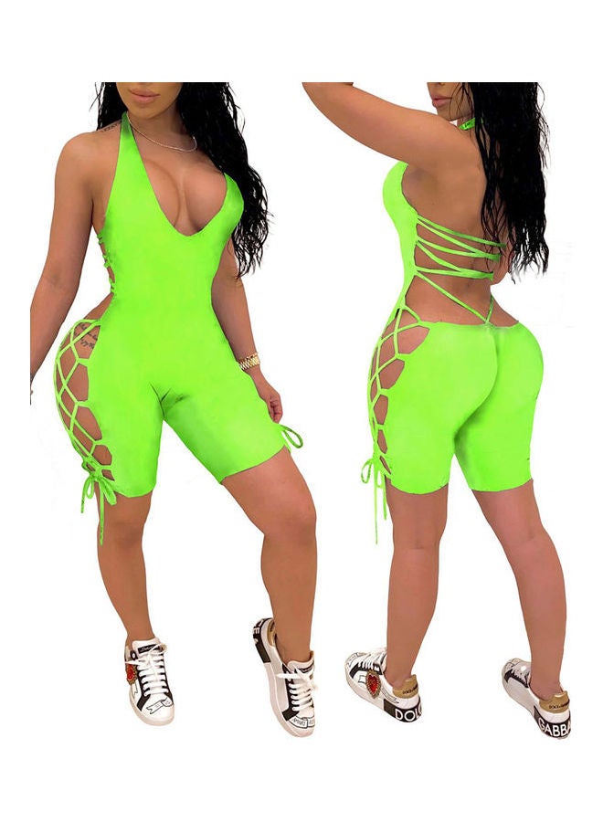 Generic - Solid V Neck Sleeveless Jumpsuit Red - Image 1