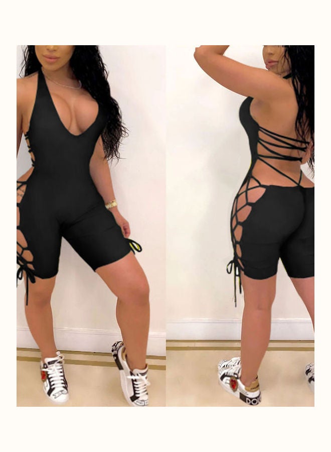 Generic - Solid V Neck Sleeveless Jumpsuit Red - Image 1