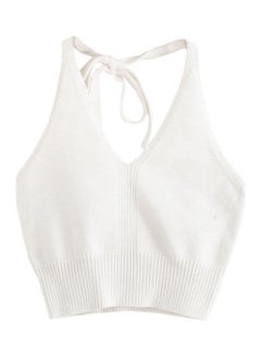 Ribbed Backless Crop Top White