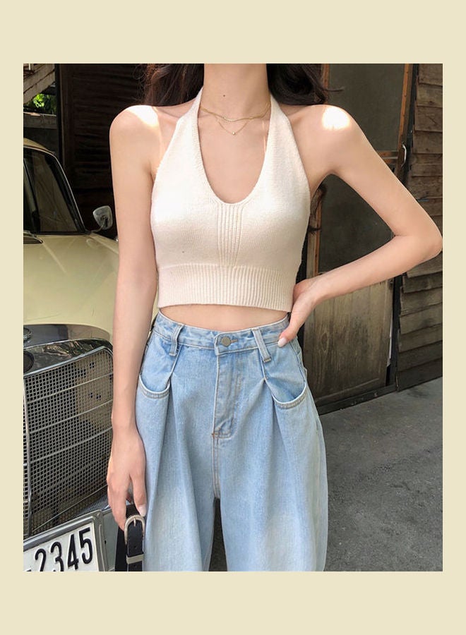 Generic - Ribbed Backless Crop Top White - Image 1