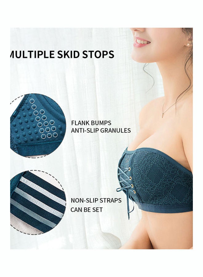 Lace Padded Wireless Front String Tube Top Bra Apricot  - Image 3
